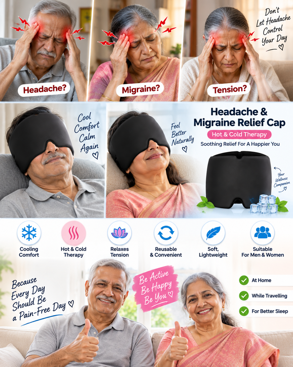 Cooling Headache & Migraine Relief Cap – Hot & Cold Therapy